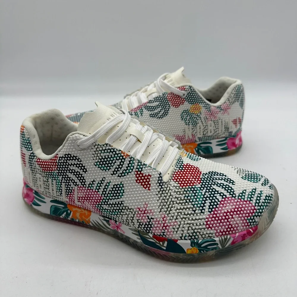 NOBULL Mens Size 9.5 Womens 11 Shoes Tropical Floral White Court Trainer Sneaker